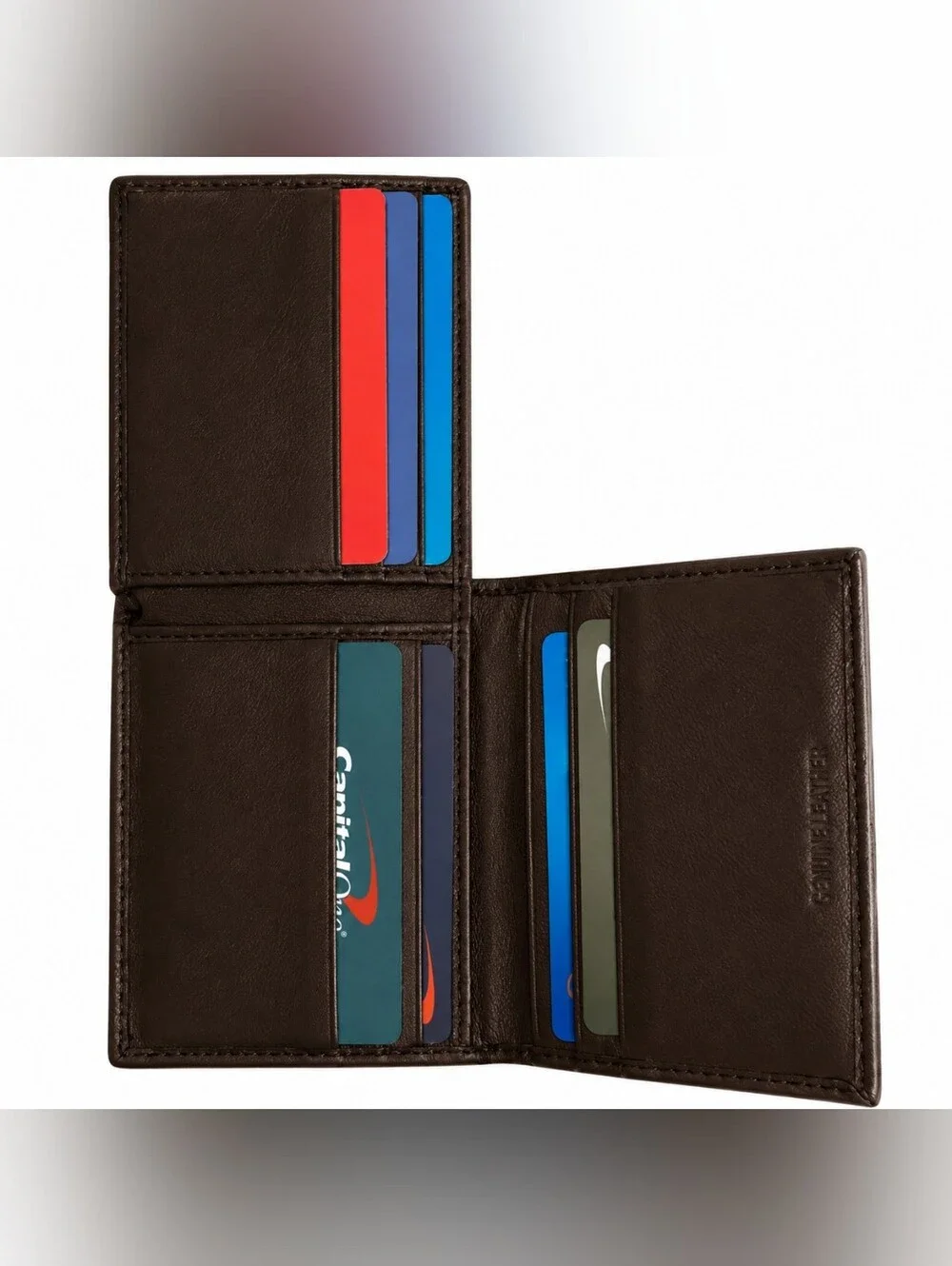 Mens Genuine Leather Trifold L-Fold Brown Rfid Security Wallet